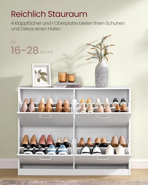 Ormar za cipele s 4 ladice, 24 x 105,5 x 82,7 cm, bijele boje | VASAGLE