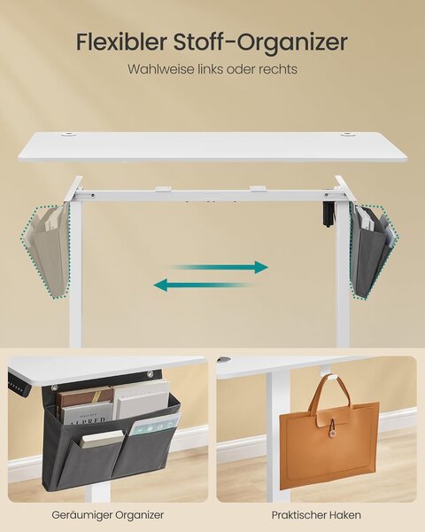 Električni stol podesive visine, 60 x 140 x 72–120 cm, bijeli | SONGMICS
