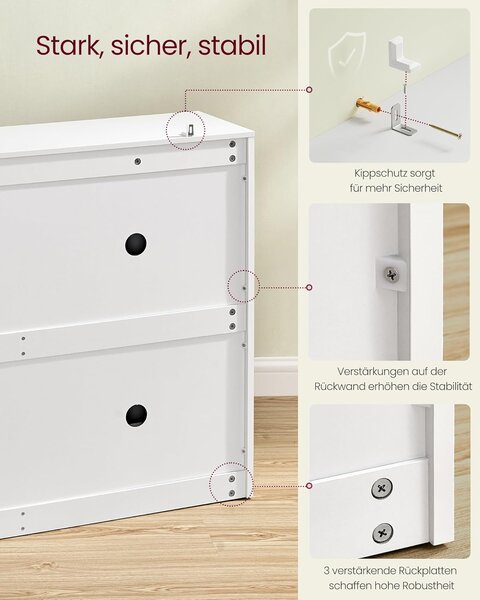 Ormar za cipele s 4 ladice, 24 x 105,5 x 82,7 cm, bijele boje | VASAGLE