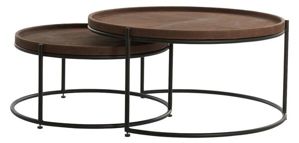 Smeđi kožni okrugli stolići u setu od 2 kom ø 79 cm Jairo - Light & Living