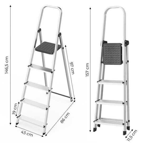 Aluminijske ljestve - sklopive ljestve s 5 stepenica i nosivošću 150 kg