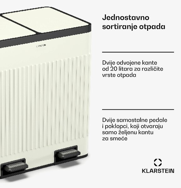 Klarstein Grama 40, kanta na pedalu, 40 l / 2x20 l, bez mirisa, PP plastika, retro