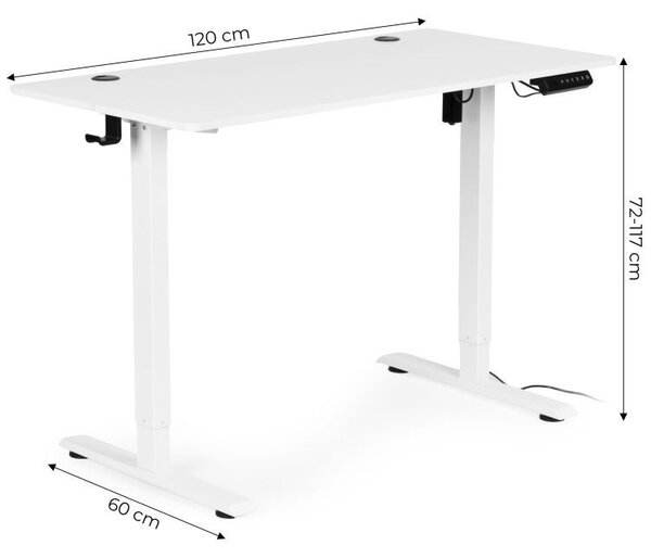 Električni radni stol s podesivim visinom i bijelim nogama - 120 x 60 cm