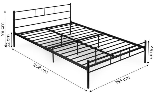 Crni metalni krevet sa stabilnim okvirom Širina: 140 cm | Duljina: 200 cm