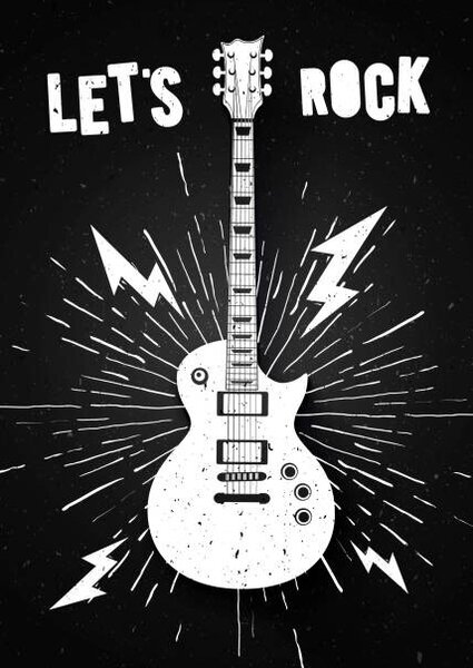 Ilustracija Vector Illustration Lets Rock Music Print, Hase-Hoch-2