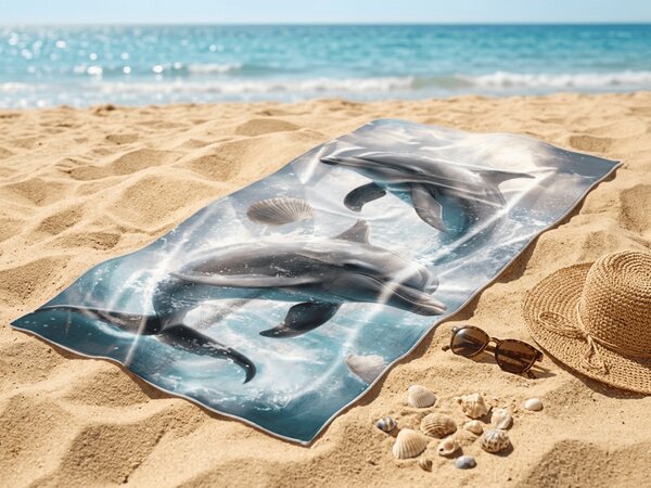 Brzoprosušujući plažni ručnik DOLPHINS plava 70 x 140 cm, 100% mikrovlakana