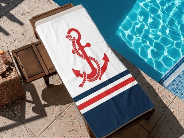 Brzosušeći XXL plažni ručnik CAPTAIN bijela 150 x 210 cm, 100% mikrovlakana