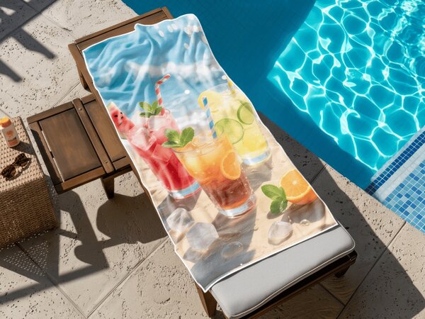 Brzosušeći XL plažni ručnik COLD DRINKS šareni 100 x 180 cm, 100% mikrovlakana