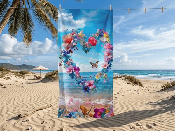 Brzosušeći plažni ručnik FLOWER LOVE šareni 70 x 140 cm, 100% mikrovlakana