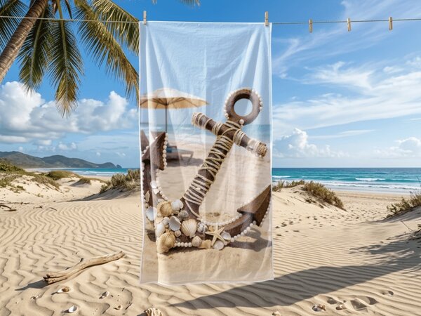Brzosušeći plažni ručnik ANTIC ANCHOR šareni 70 x 140 cm, 100% mikrovlakana