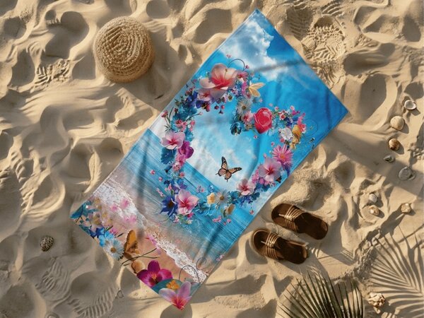 Brzosušeći plažni ručnik FLOWER LOVE šareni 70 x 140 cm, 100% mikrovlakana