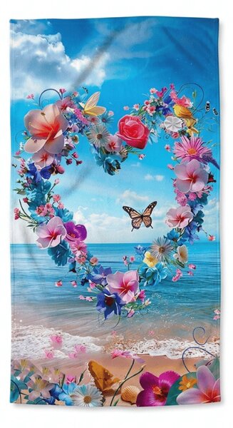 Brzosušeći plažni ručnik FLOWER LOVE šareni 70 x 140 cm, 100% mikrovlakana