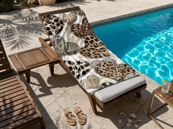 Brzosušeći plažni ručnik LEOPARD SRCA smeđe-bijeli 70 x 140 cm, 100% mikrovlakana