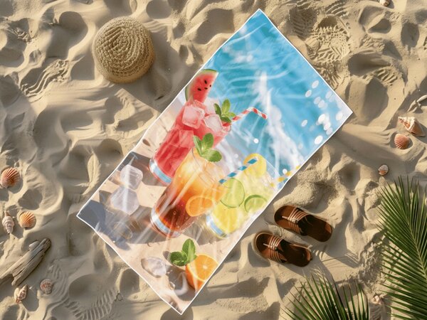 Brzosušeći XL plažni ručnik COLD DRINKS šareni 100 x 180 cm, 100% mikrovlakana