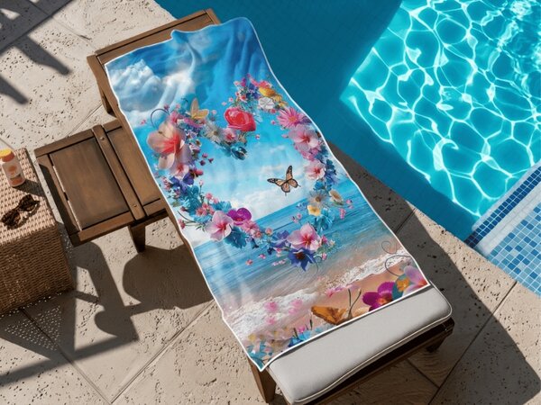 Brzosušeći plažni ručnik FLOWER LOVE šareni 70 x 140 cm, 100% mikrovlakana
