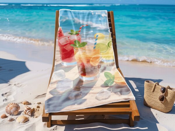 Brzosušeći XL plažni ručnik COLD DRINKS šareni 100 x 180 cm, 100% mikrovlakana