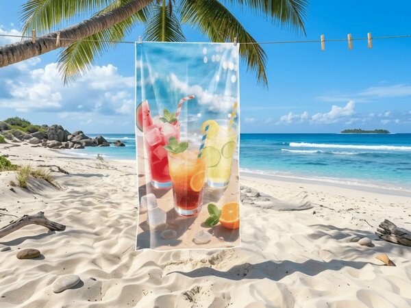 Brzosušeći XL plažni ručnik COLD DRINKS šareni 100 x 180 cm, 100% mikrovlakana