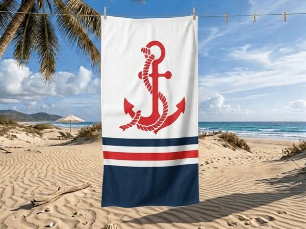 Brzosušeći XXL plažni ručnik CAPTAIN bijela 150 x 210 cm, 100% mikrovlakana