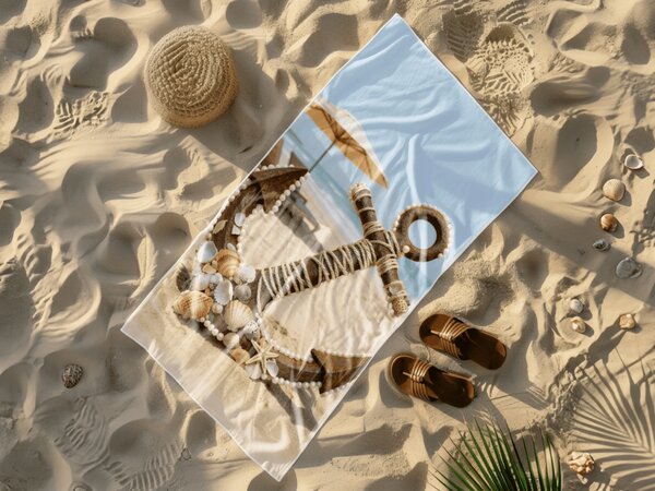 Brzosušeći plažni ručnik ANTIC ANCHOR šareni 70 x 140 cm, 100% mikrovlakana