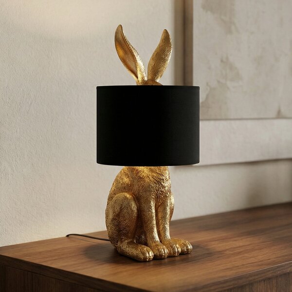 Lindby stolna lampa Lorentina, visina 57 cm, zec, zlatna, tekstil, Crno, Dnevni boravak/blagovaonica, Tkanina / tekstil