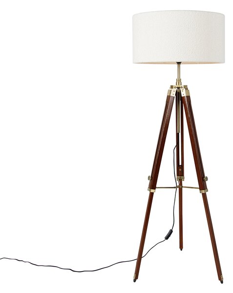 Podna lampa od mesinga s boucle sjenilom bijela 50 cm tronožac - Cortin