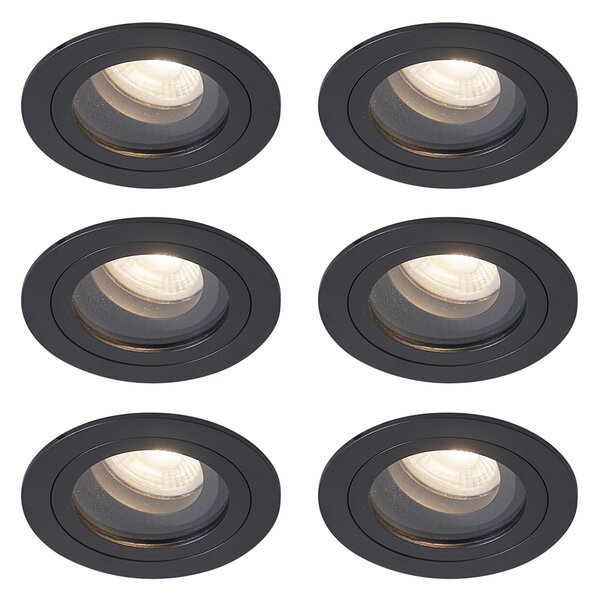 Set od 6 modernih ugradbenih reflektora crni rotirajući i nagibni IP44 - Chuck