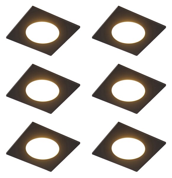 Set od 6 modernih ugradbenih reflektora crni uklj. LED s mogućnošću prigušivanja u 3 koraka IP65 - Simply