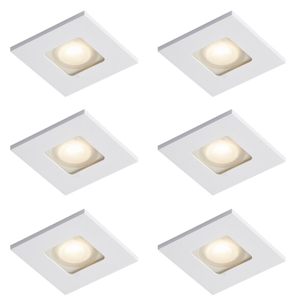 Set od 6 modernih ugradbenih reflektora bijeli kvadrat IP44 - Qure