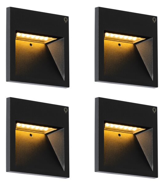 Set od 4 moderne ugradbene zidne svjetiljke crne boje uklj. LED - Gem 2