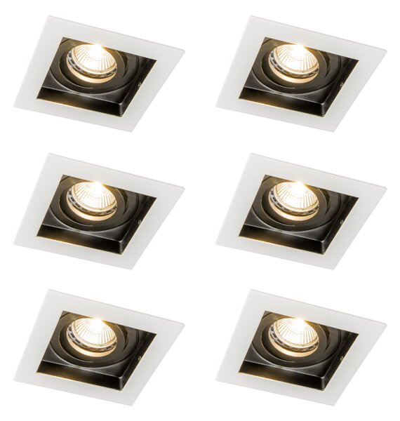 Set od 6 modernih ugradbenih reflektora bijeli s crnim podesivim - Carree