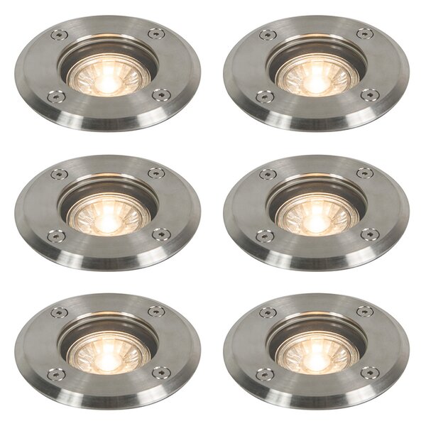 Set od 6 vanjskih reflektora za tlo čelik 11cm IP67 - Basic Round