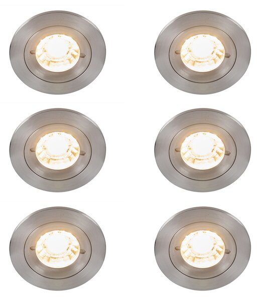 Set od 6 modernih ugradbenih reflektora čelik okrugli IP44 - Xena