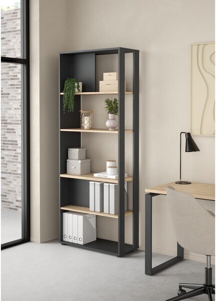 Antracitno siva/u prirodnoj boji biblioteka u dekoru hrasta 80x205 cm Sign – Tvilum