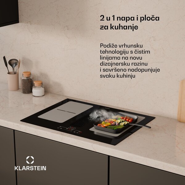 Klarstein Indukcijska ploča za kuhanje Full House s napom | 4 zone za kuhanje | 7335 W | 530 m³/h | 70 cm