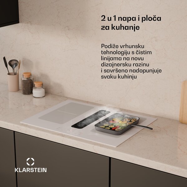 Klarstein Indukcijska ploča za kuhanje Full House s napom | 4 zone za kuhanje | 7335 W | 530 m³/h | 70 cm