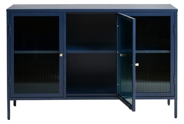 Plava metalna vitrina Unique Furniture Bronco, visina 85 cm