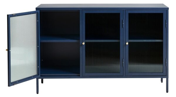 Plava metalna vitrina Unique Furniture Bronco, visina 85 cm