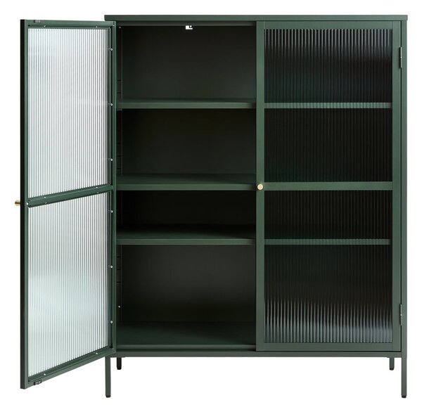 Zelena metalna vitrina Unique Furniture Bronco, visina 140 cm