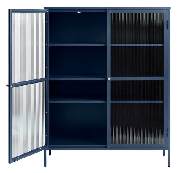 Plava metalna vitrina Unique Furniture Bronco, visina 140 cm