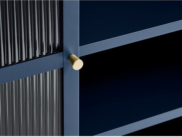 Plava metalna vitrina Unique Furniture Bronco, visina 140 cm