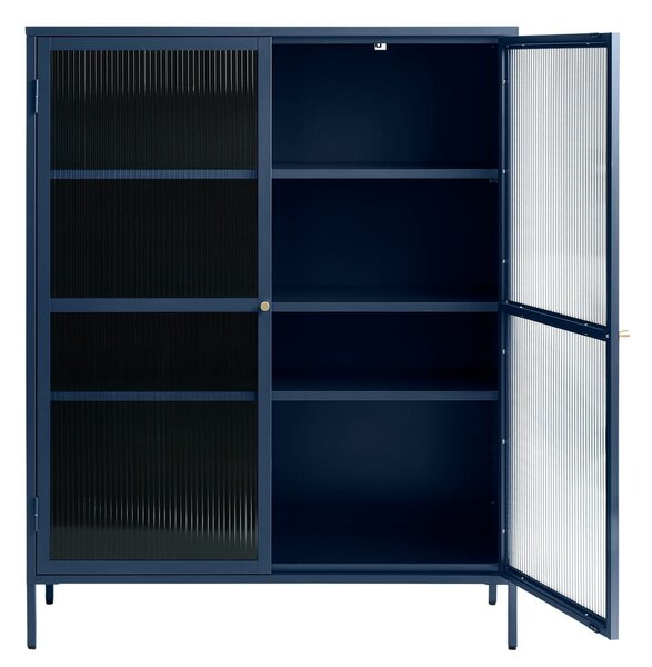 Plava metalna vitrina Unique Furniture Bronco, visina 140 cm