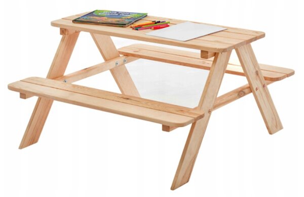 Dječji vrtni piknik stol s klupama, prirodno drvo, 90 × 90 cm
