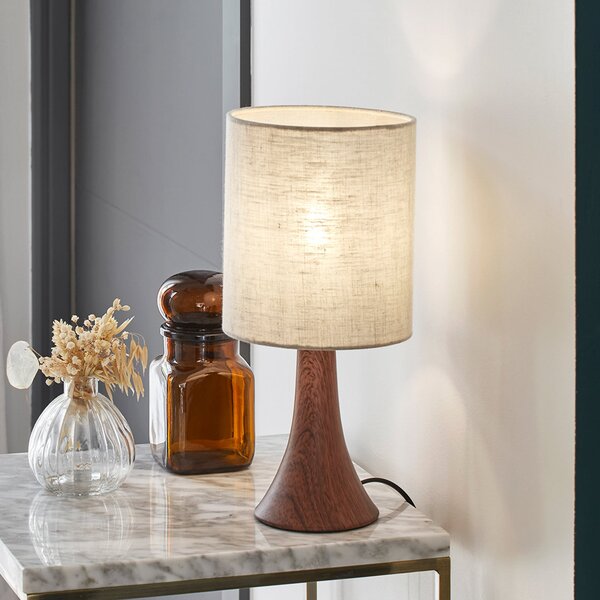 COREP Stolna lampa Arto, tamnosmeđa/bijela, visina 32 cm, metal/lan, Drvo, Dnevni boravak/blagovaonica, Metal