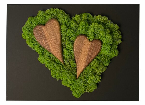 Prekrasna slika od mahovine s drvenim srcima 40 x 30 cm