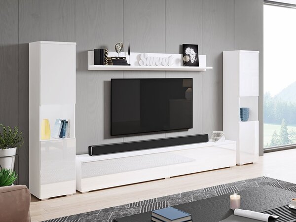 Set za dnevni boravak Nova XL (bijela + bijeli sjaj) (bez rasvjete)