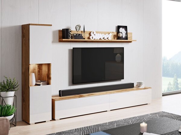 Set za dnevni boravak Nova BR (hrast wotan + bijeli sjaj) (bijela LED rasvjeta)