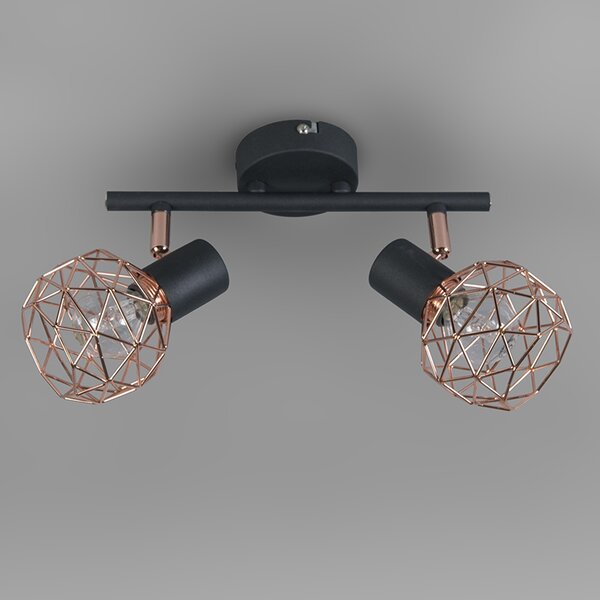 Moderno reflektorsko svjetlo crno s bakrom 2-svjetla - Mesh