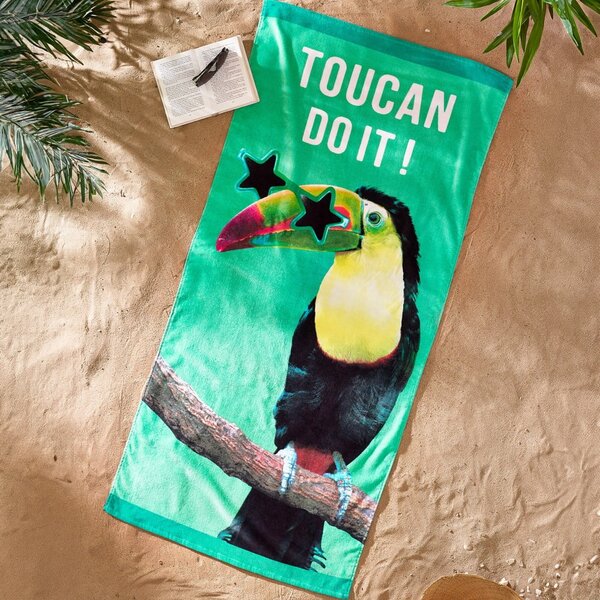 Zeleni pamučan ručnik za plažu 76x160 cm Toucan Do It – Catherine Lansfield