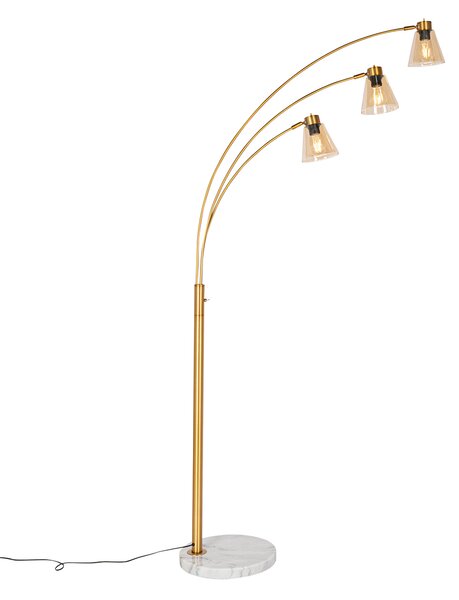 Lučna svjetiljka bronca s mramorom i jantarnim staklom 3 svjetla - Nina