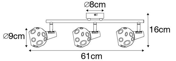 Stropna svjetiljka zlatna 56 cm s dimnim staklom 3-svjetla - Vidro